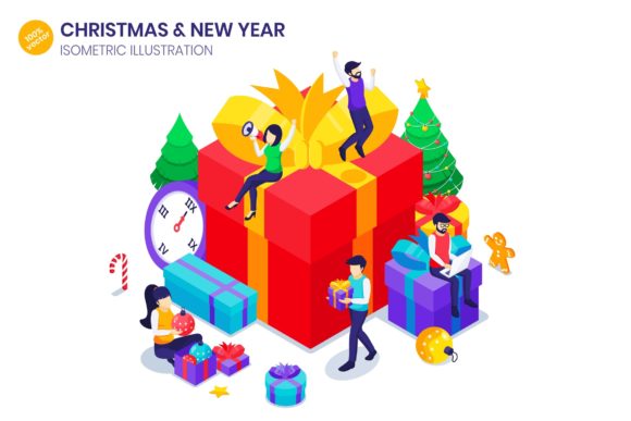 Happy New Year Isometric Graphics for Modern Branding
