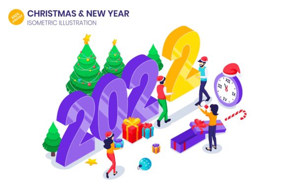 New Year 2022 Isometric Illustration Graphics