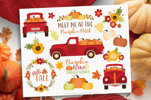 Red Pumpkin Truck Clipart Fall Autumn